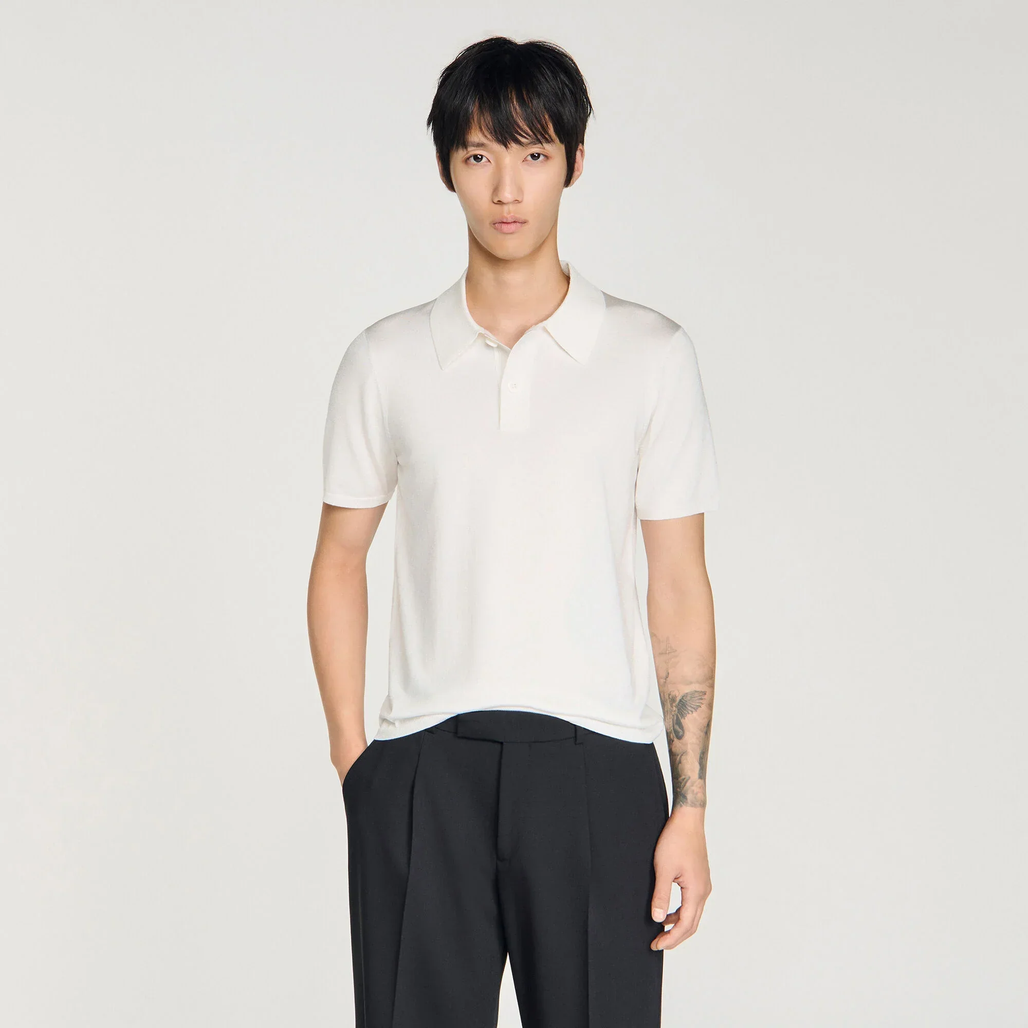 Pablo Short-Sleeve Knitted Polo Shirt White - Image 4