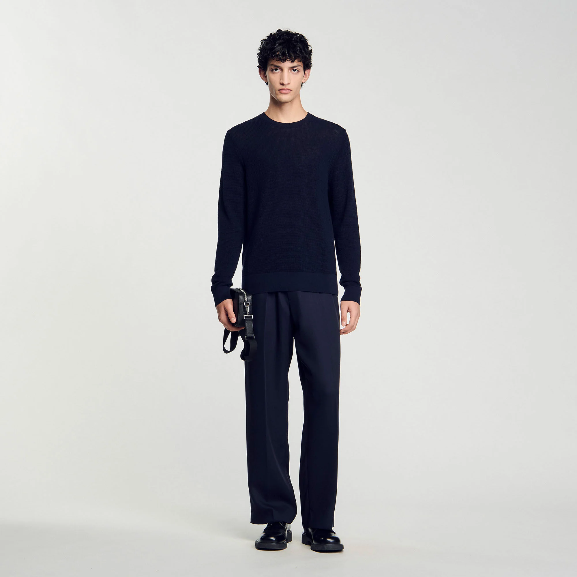 Rice Cotton Textured Knit Jumper Navy Blue