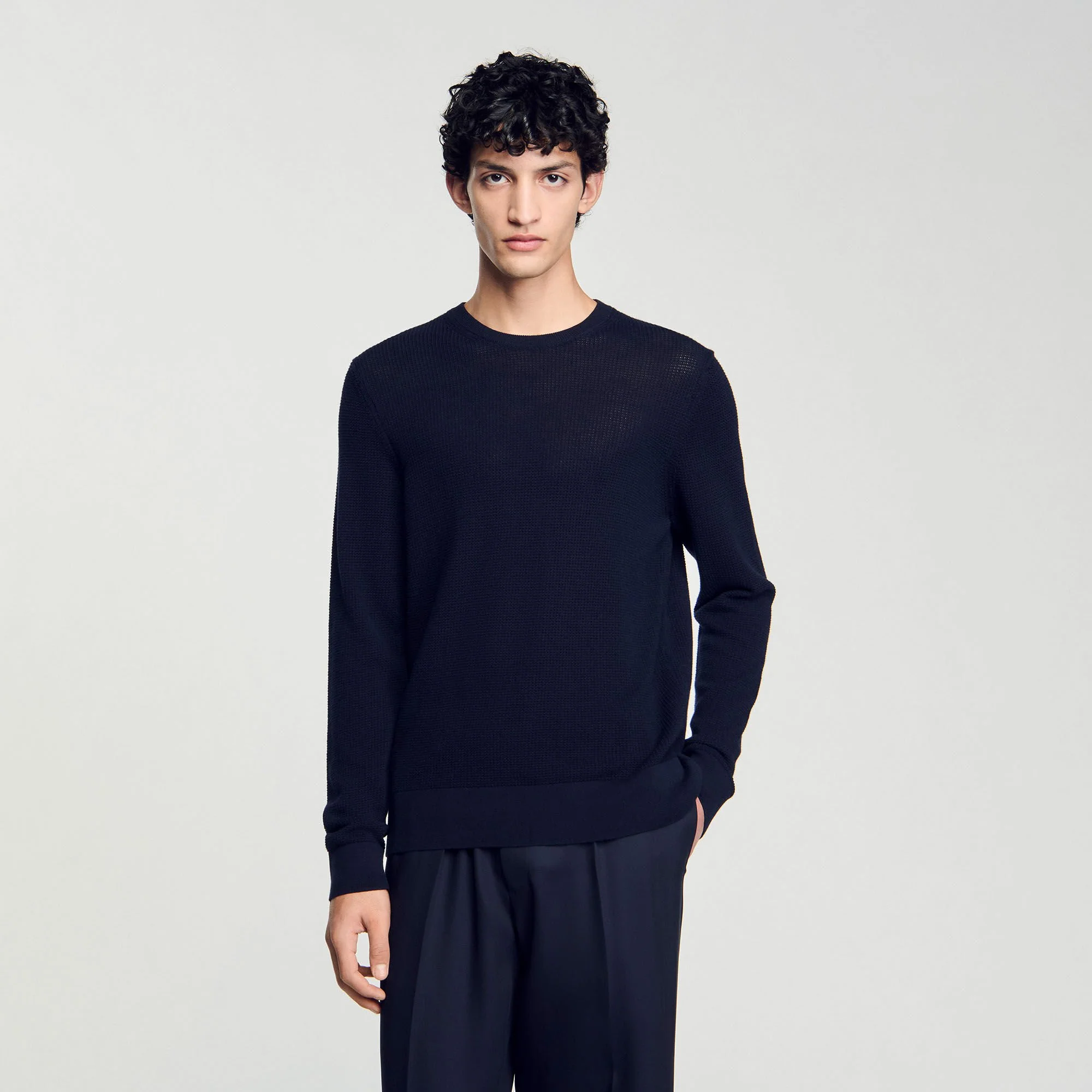 Rice Cotton Textured Knit Jumper Navy Blue - Image 4