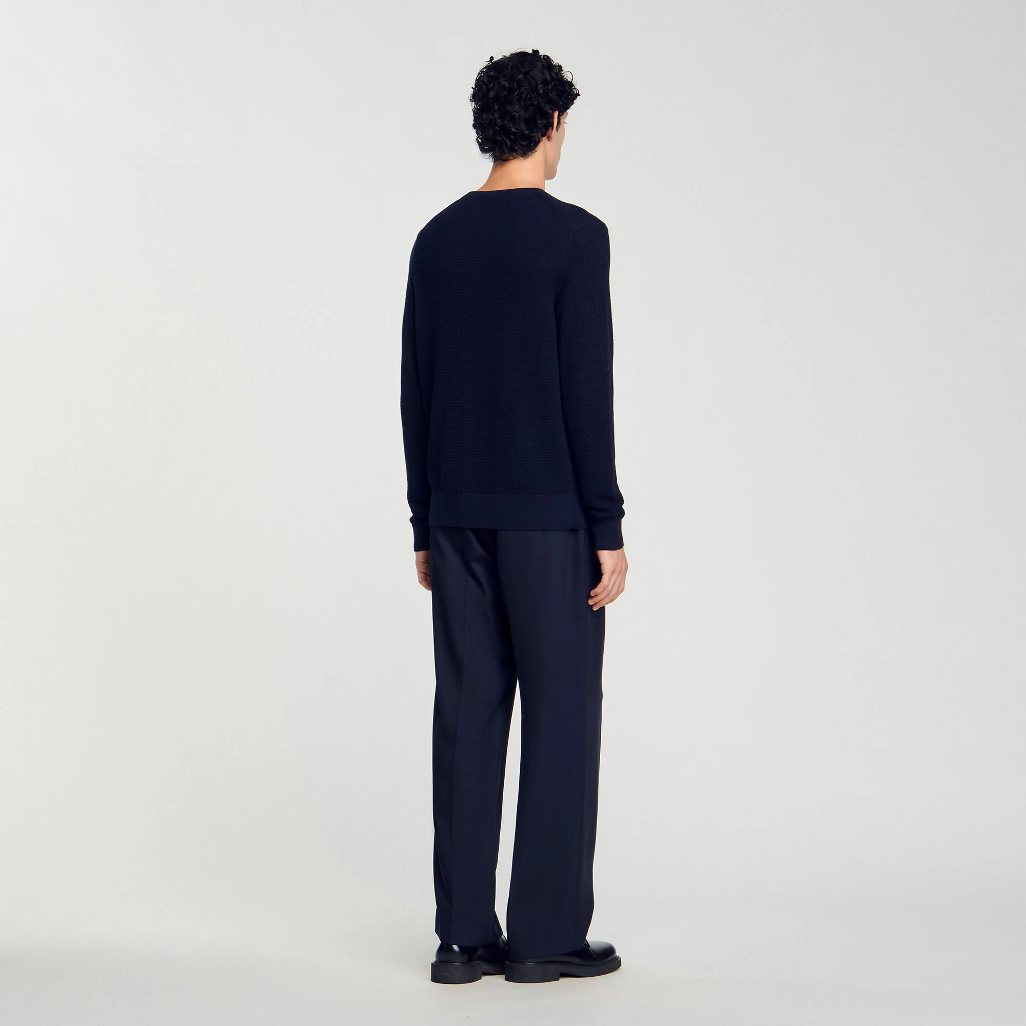 Rice Cotton Textured Knit Jumper Navy Blue - Image 5