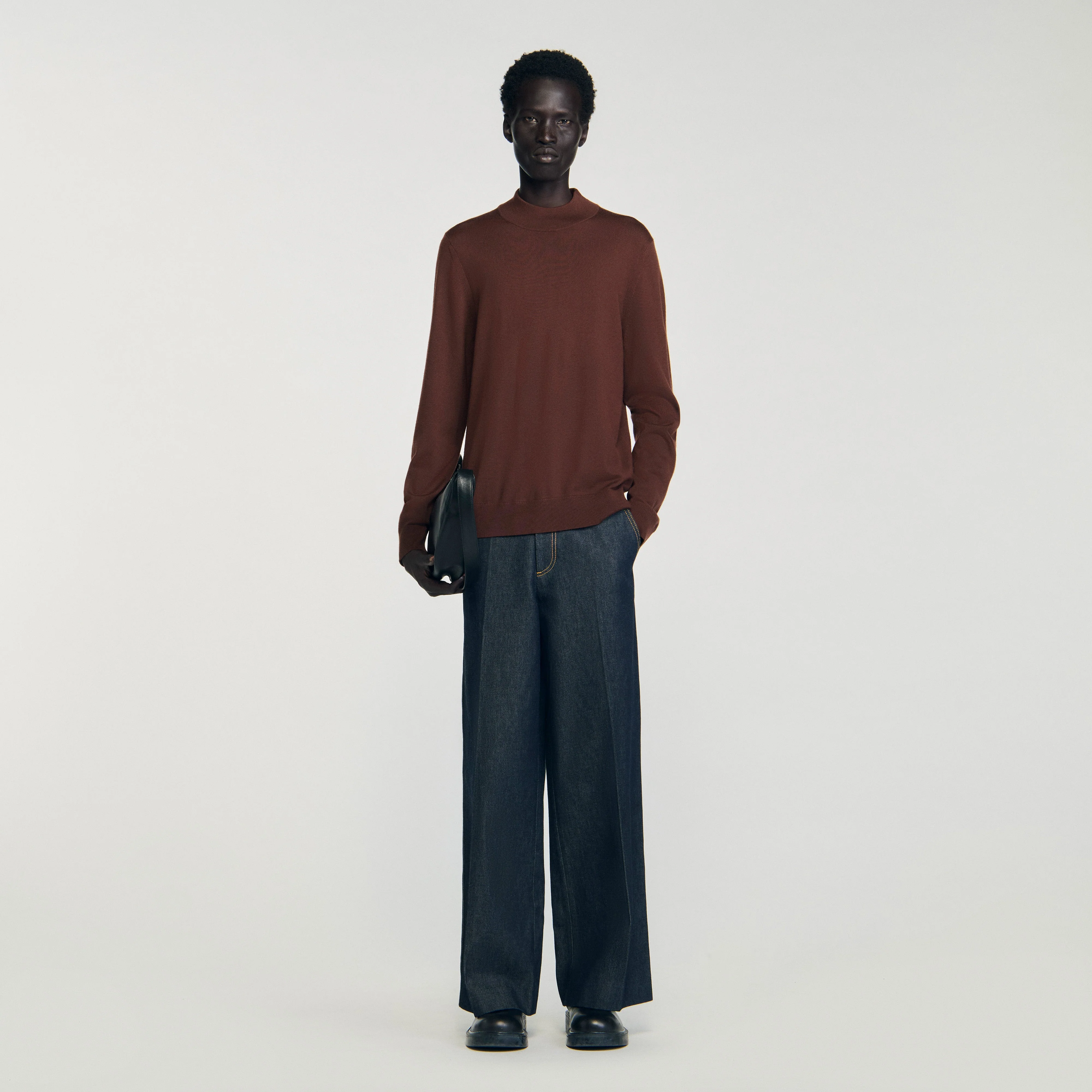 Industrial Wool jumper with high neck Cognac