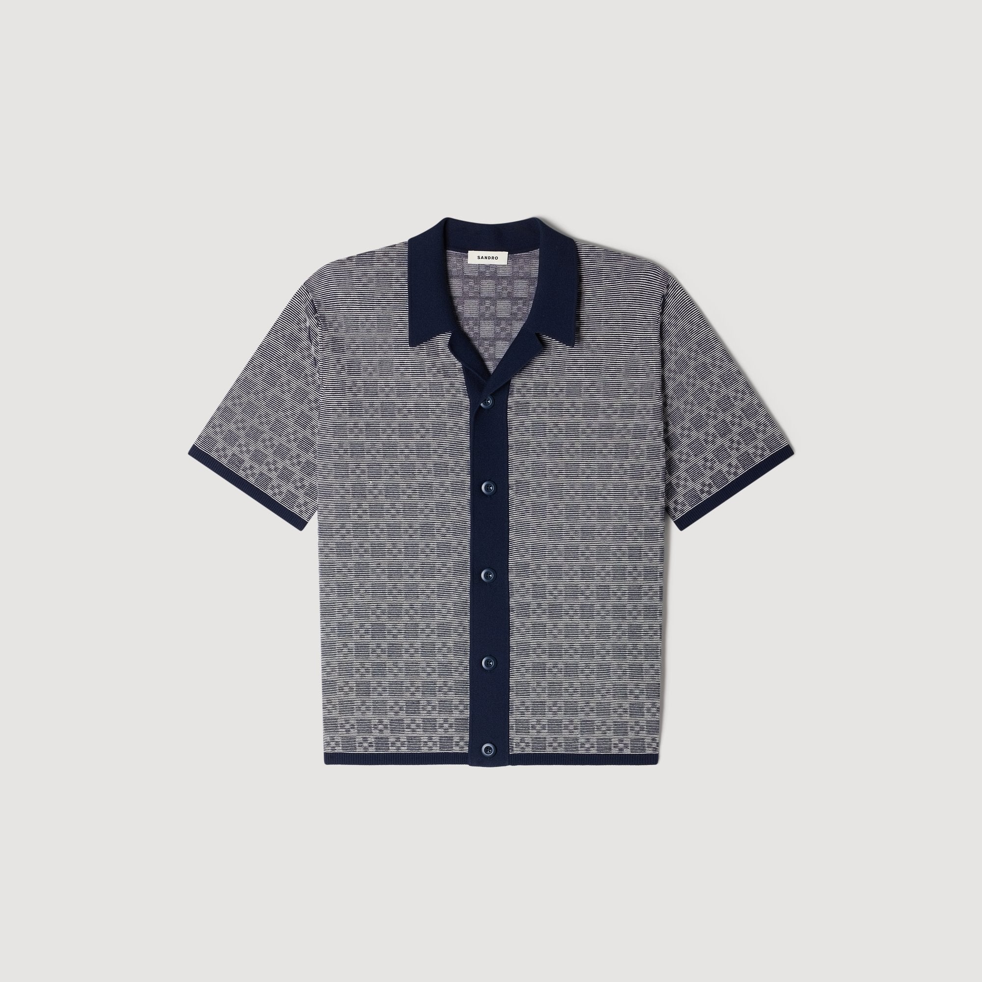 Cross Knit Shirt Square Cross Jacquard Shirt Navy Blue - Image 6