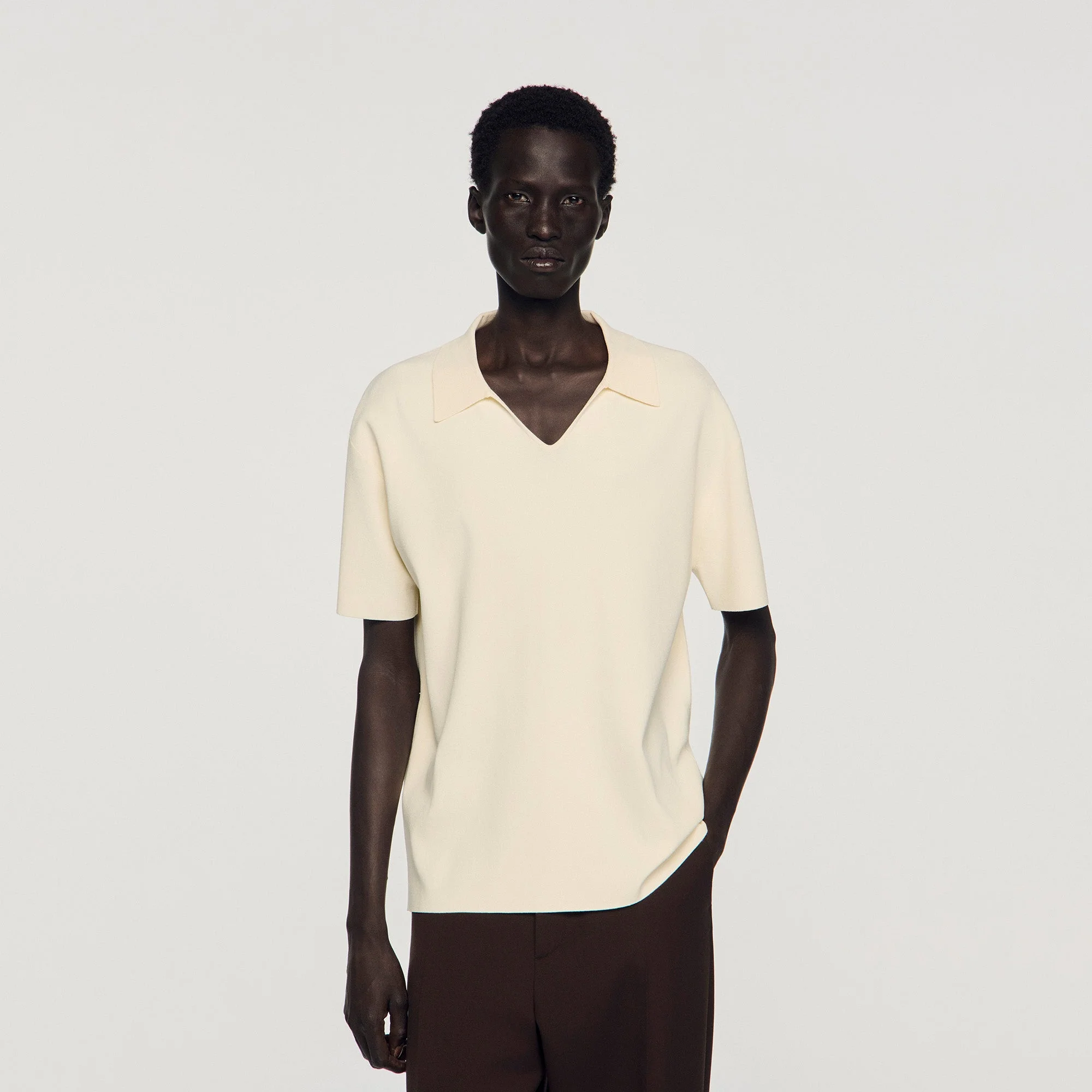 Riccardo Polo Stretch Knit Polo Shirt Ecru - Image 4