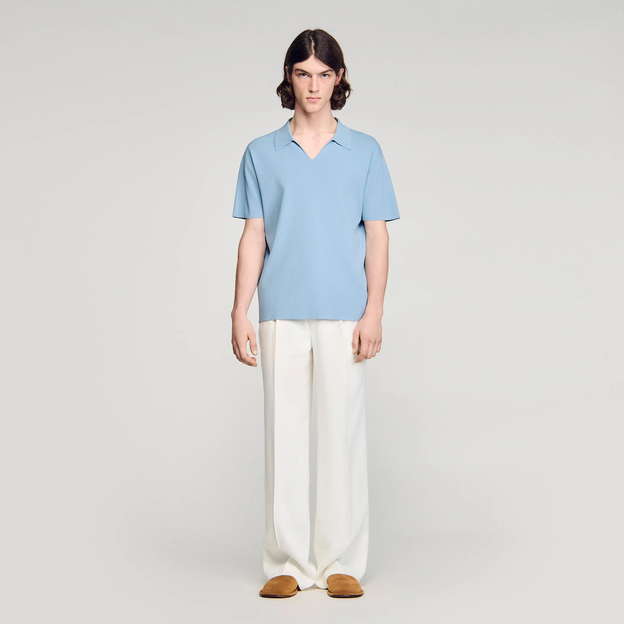 Riccardo Polo Stretch Knit Polo Shirt Sky Blue - Image 2
