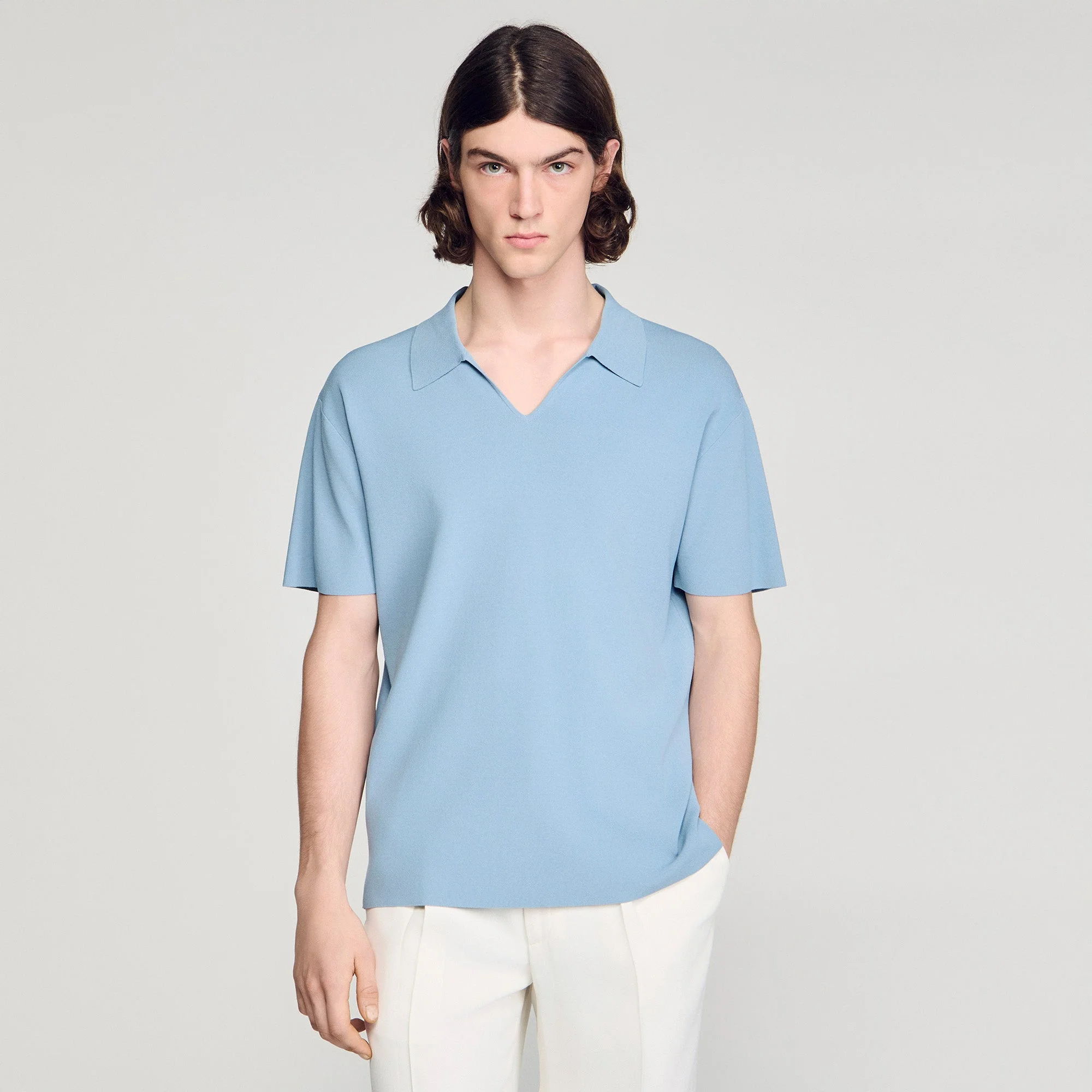 Riccardo Polo Stretch Knit Polo Shirt Sky Blue - Image 4