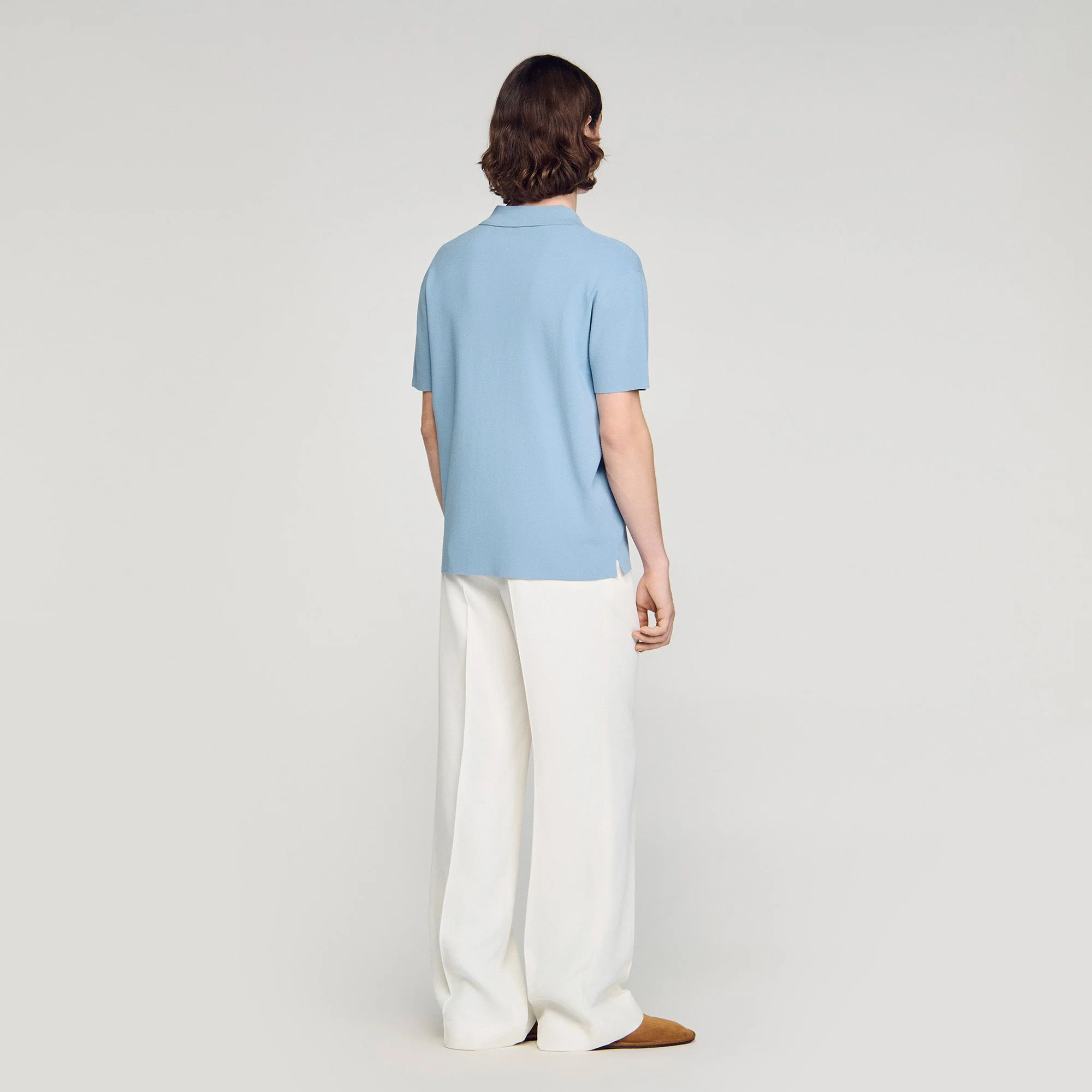 Riccardo Polo Stretch Knit Polo Shirt Sky Blue - Image 5