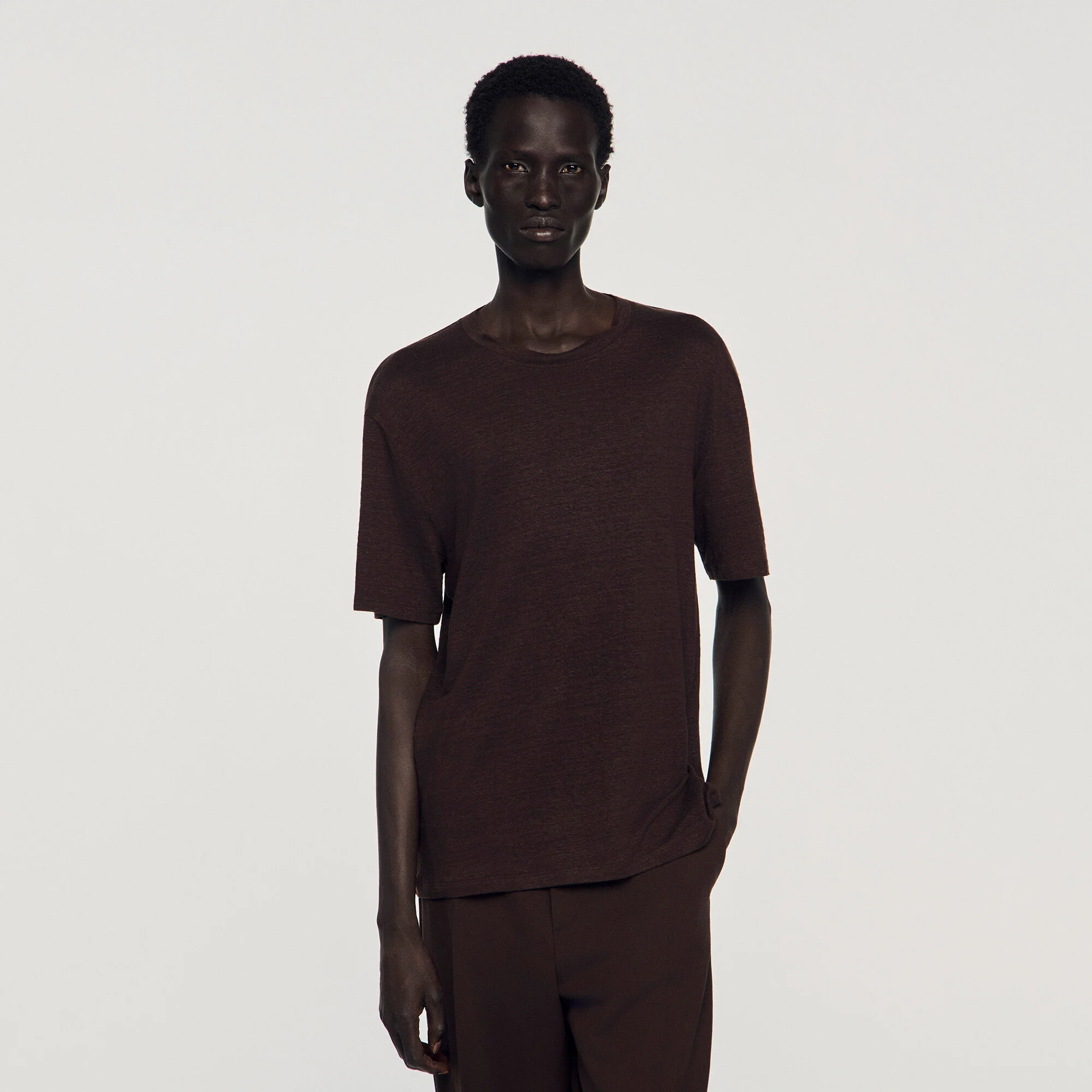 Clash Linen T-Shirt Black Brown - Image 4