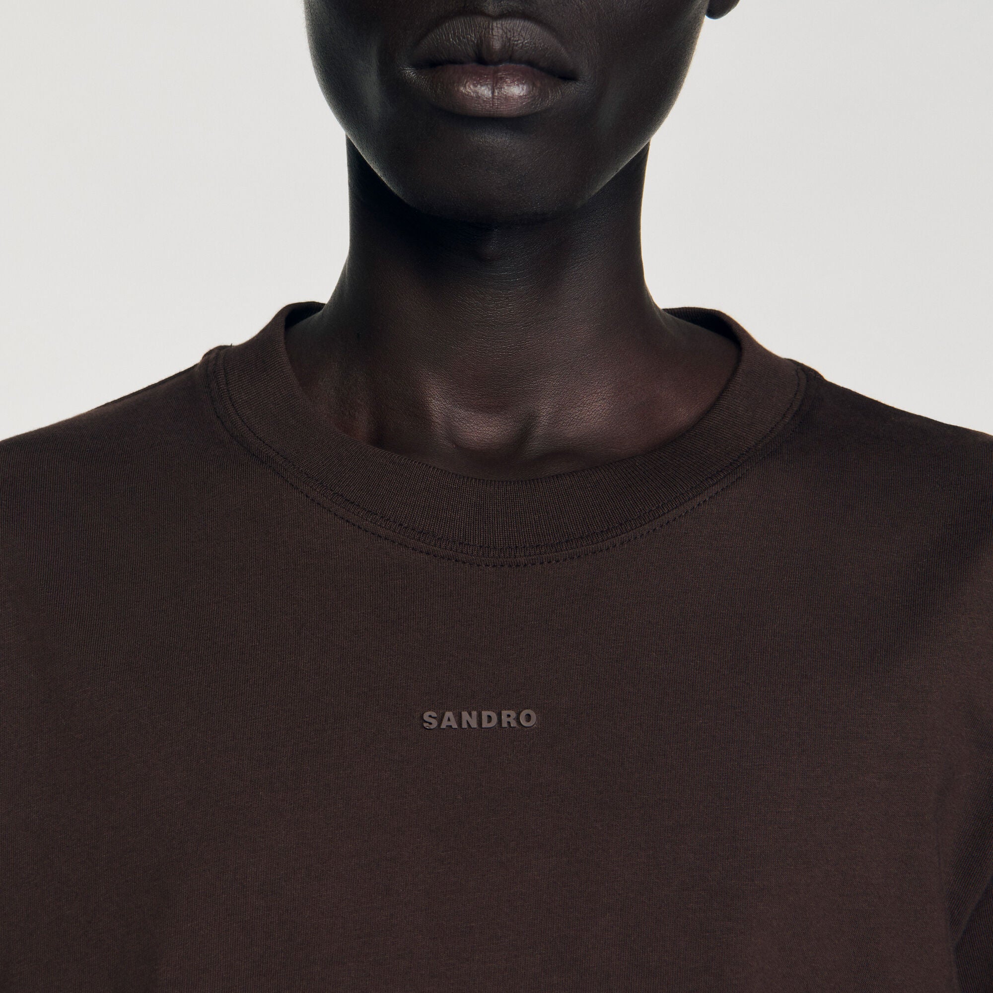 Rubber Sandro Tee Cotton T-Shirt With Logo Chocolate - Image 3
