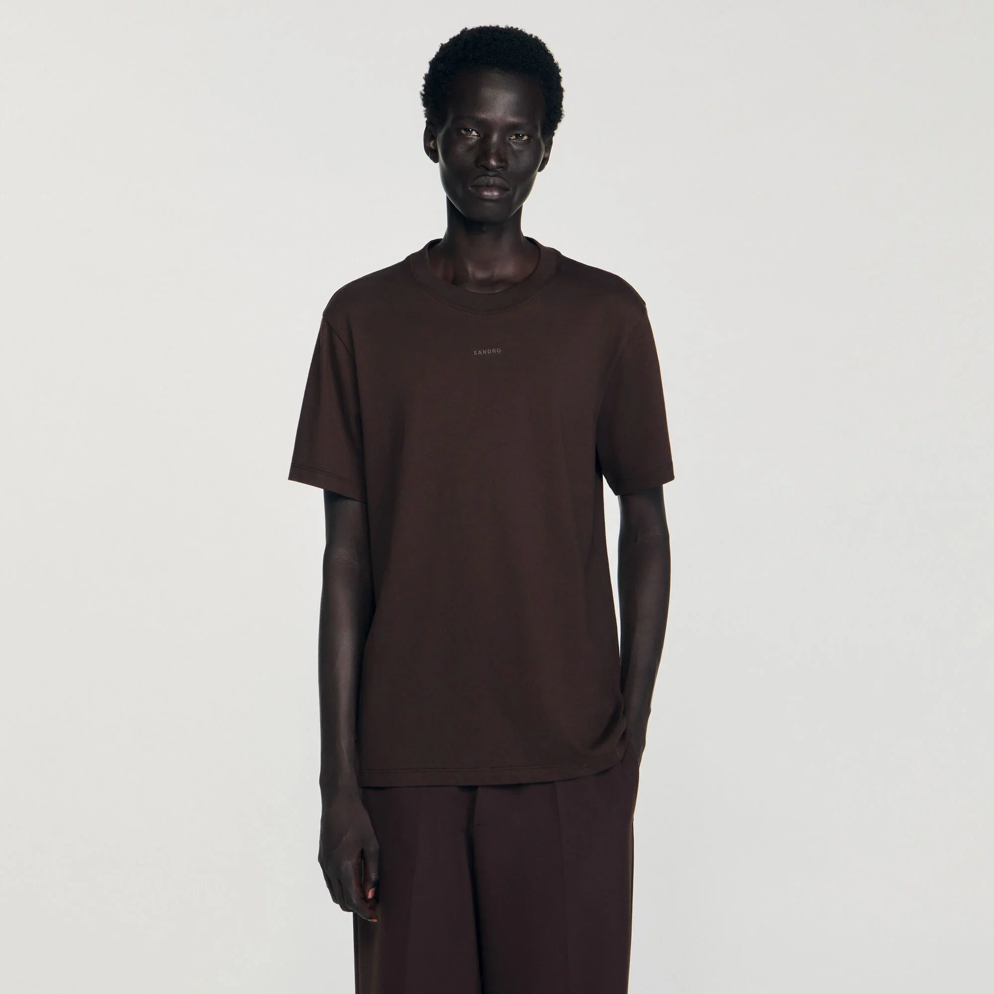 Rubber Sandro Tee Cotton T-Shirt With Logo Chocolate - Image 4