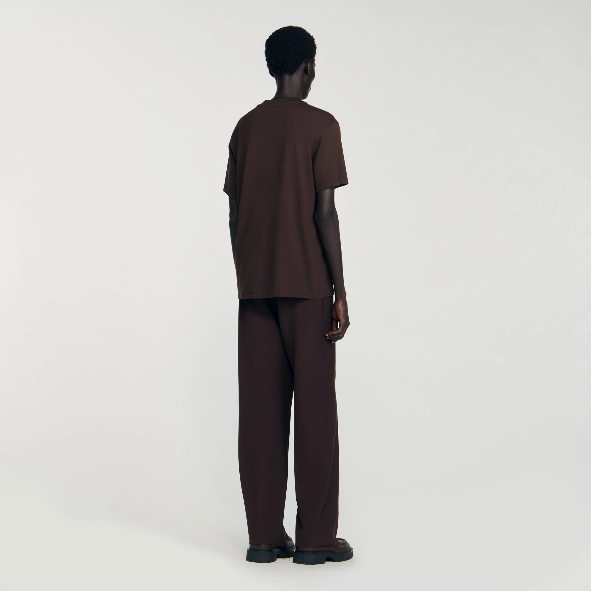 Rubber Sandro Tee Cotton T-Shirt With Logo Chocolate - Image 5