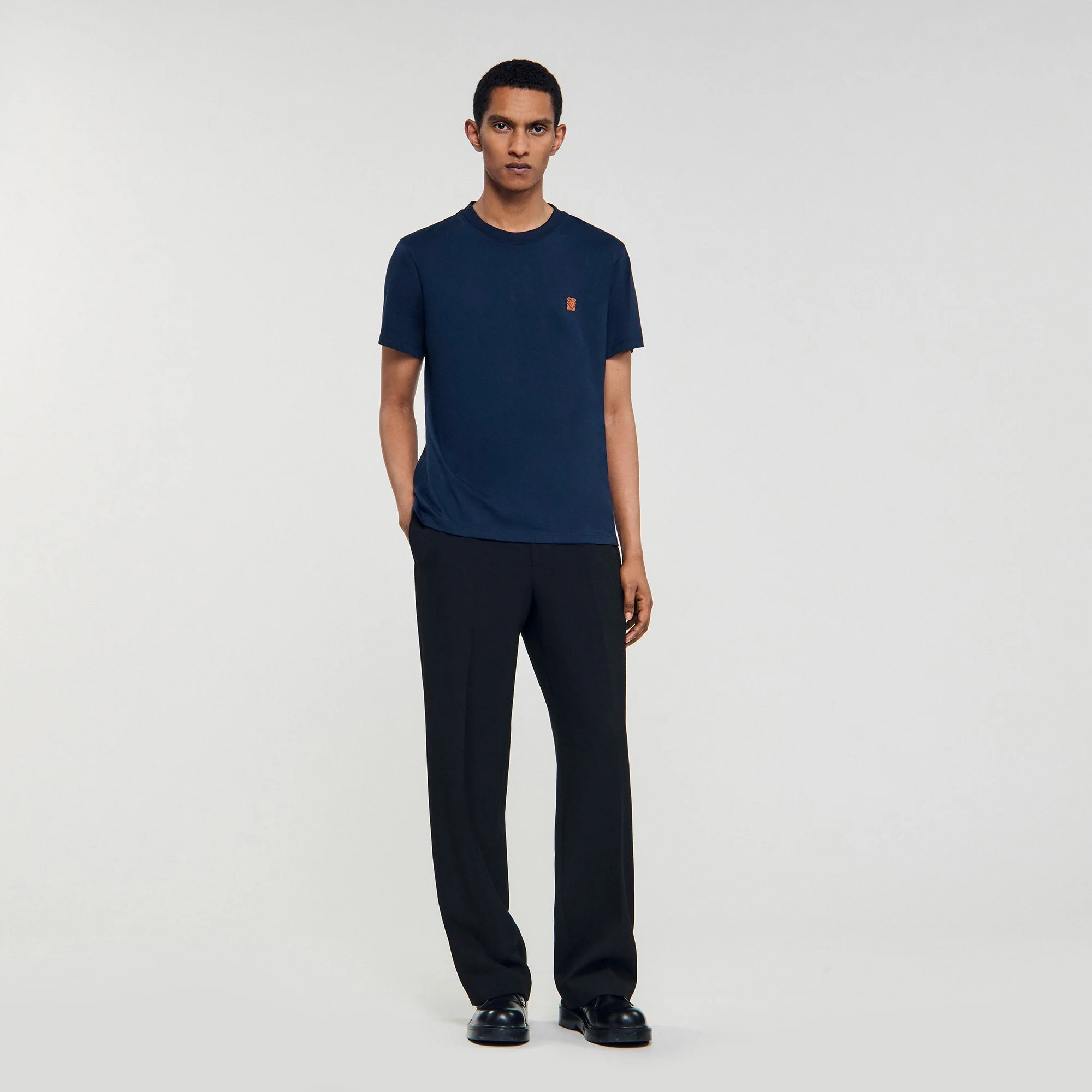 Tshirt Patch 4S Leather Logo T-Shirt Navy Blue