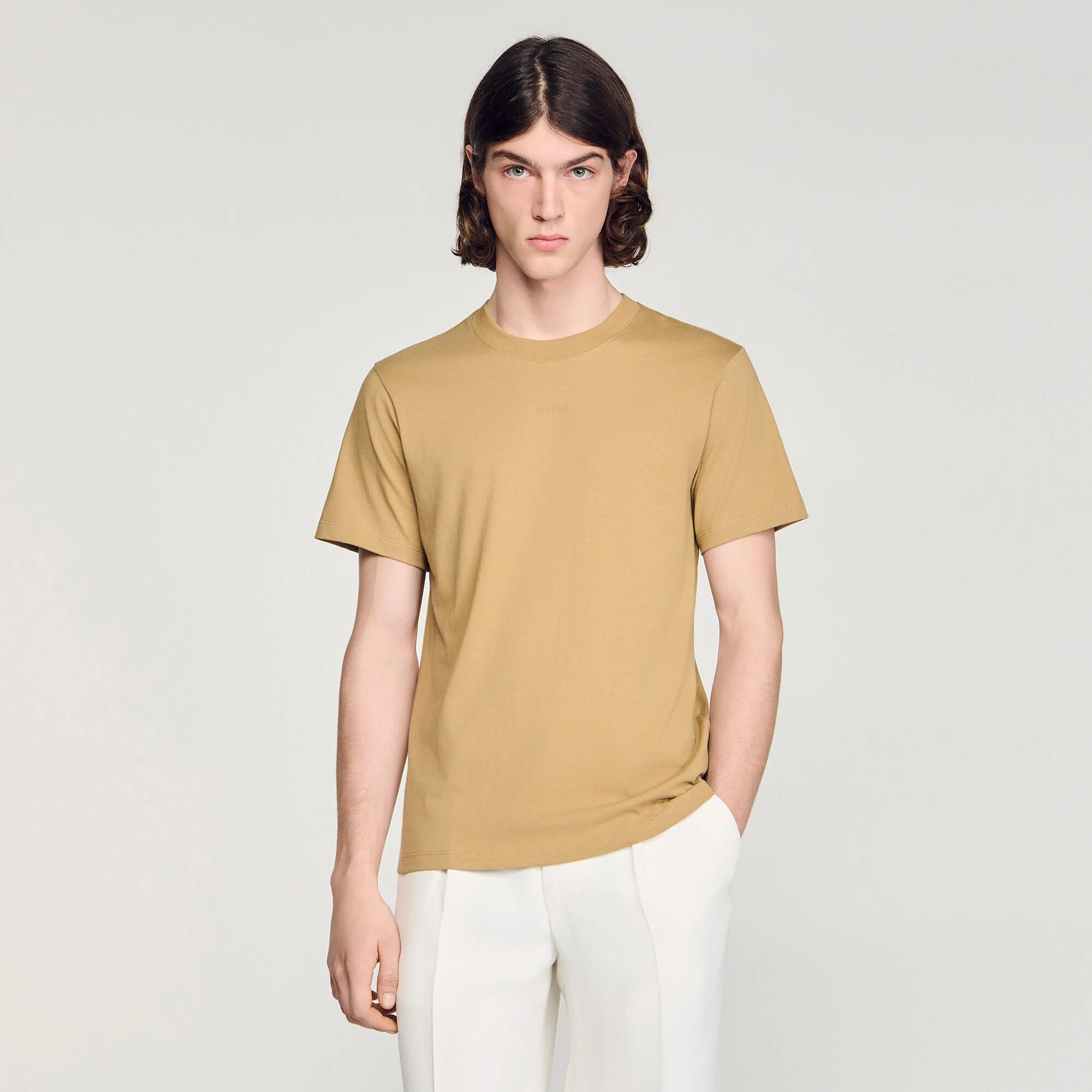 Sandro Logo Tee Cotton T-Shirt Beige - Image 4
