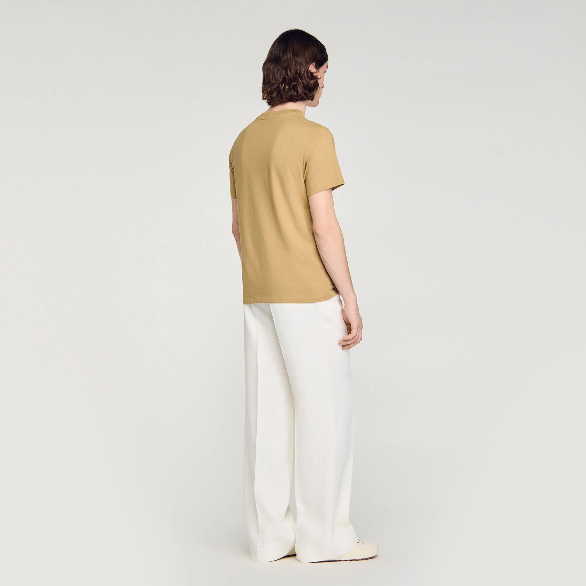 Sandro Logo Tee Cotton T-Shirt Beige - Image 5