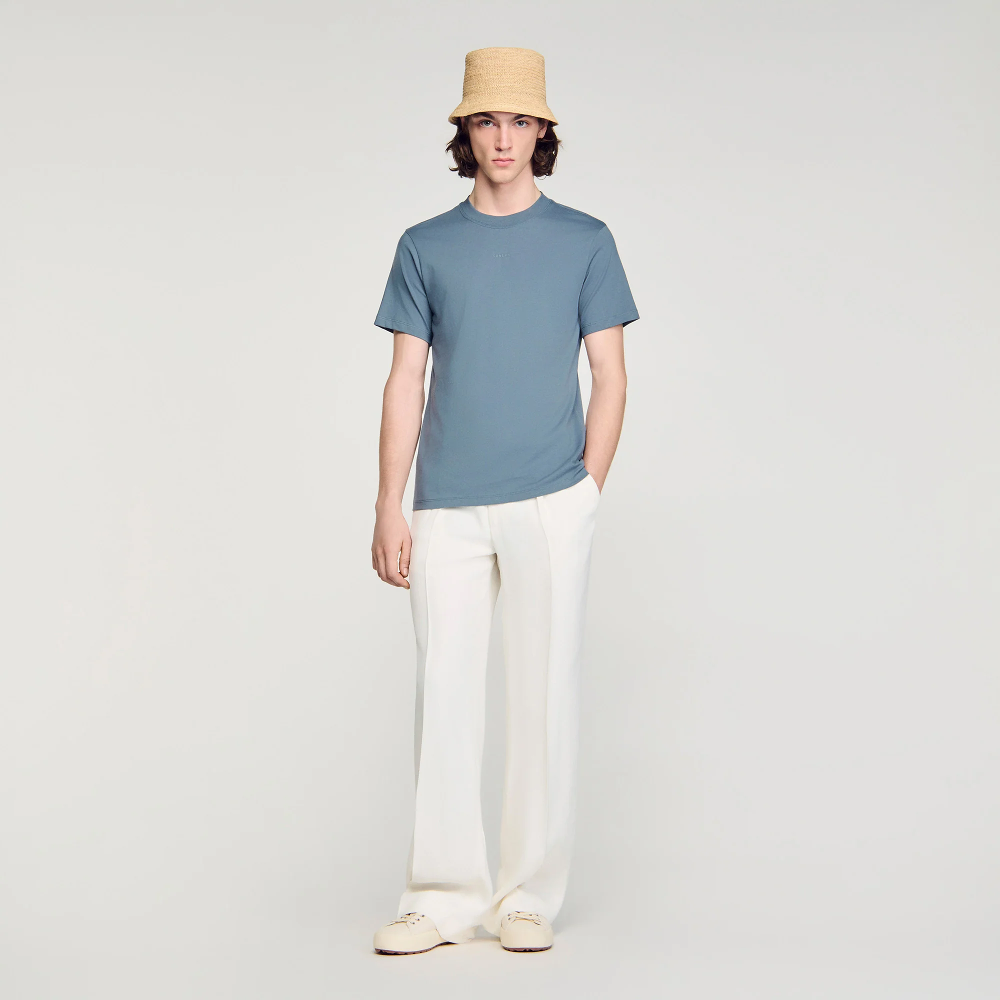 Sandro Logo Tee Cotton T-Shirt Grey / Blu