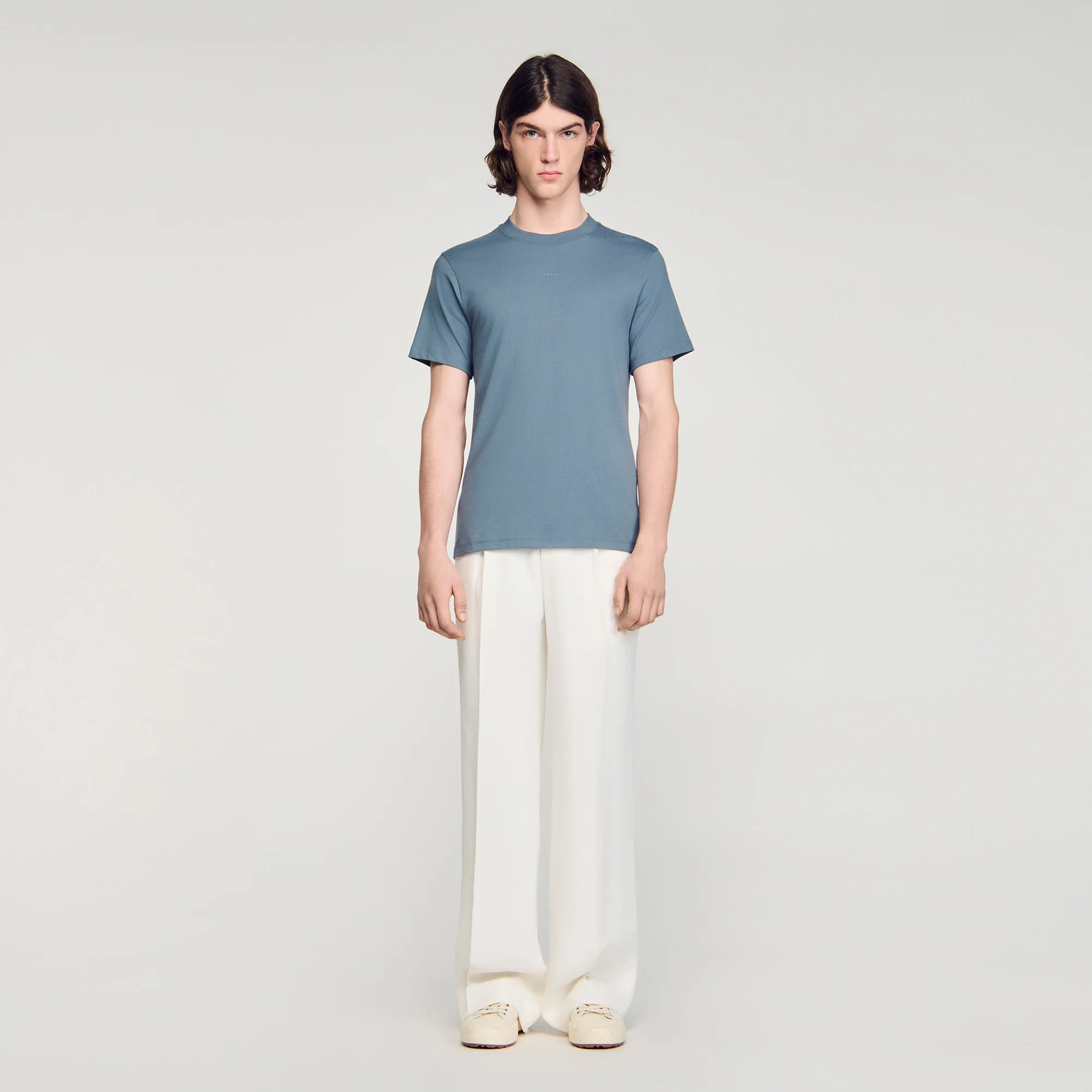 Sandro Logo Tee Cotton T-Shirt Grey / Blu - Image 2
