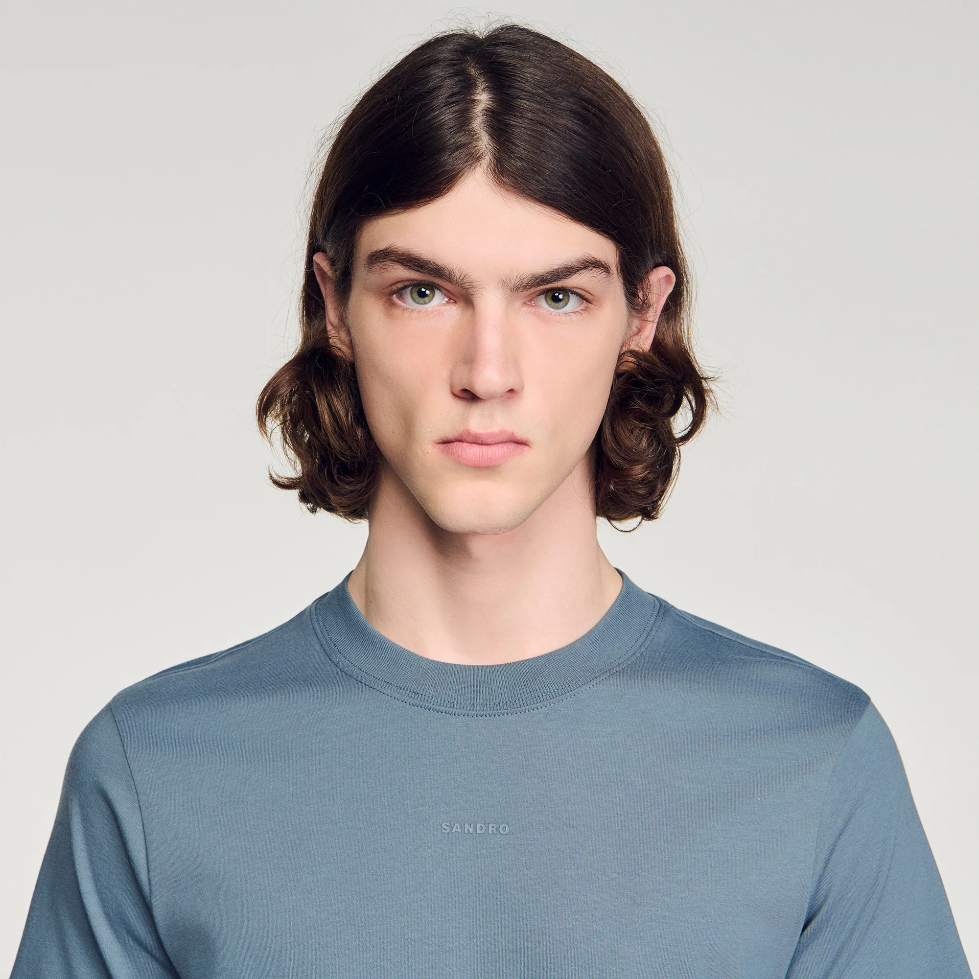 Sandro Logo Tee Cotton T-Shirt Grey / Blu - Image 3