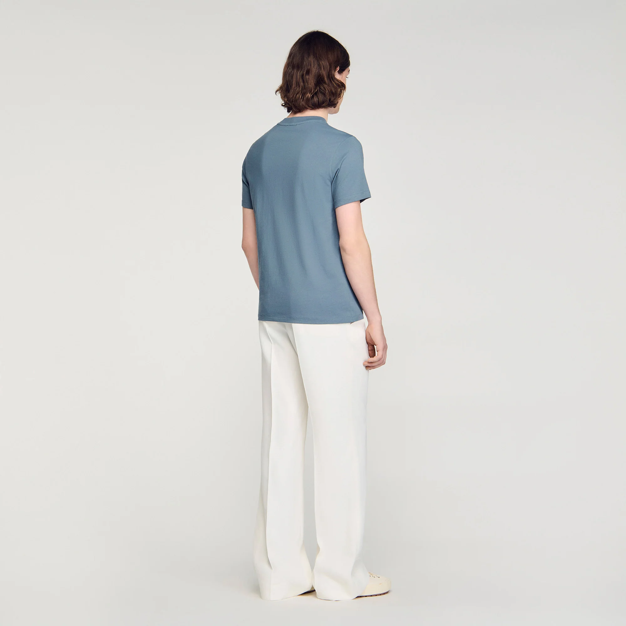 Sandro Logo Tee Cotton T-Shirt Grey / Blu - Image 5