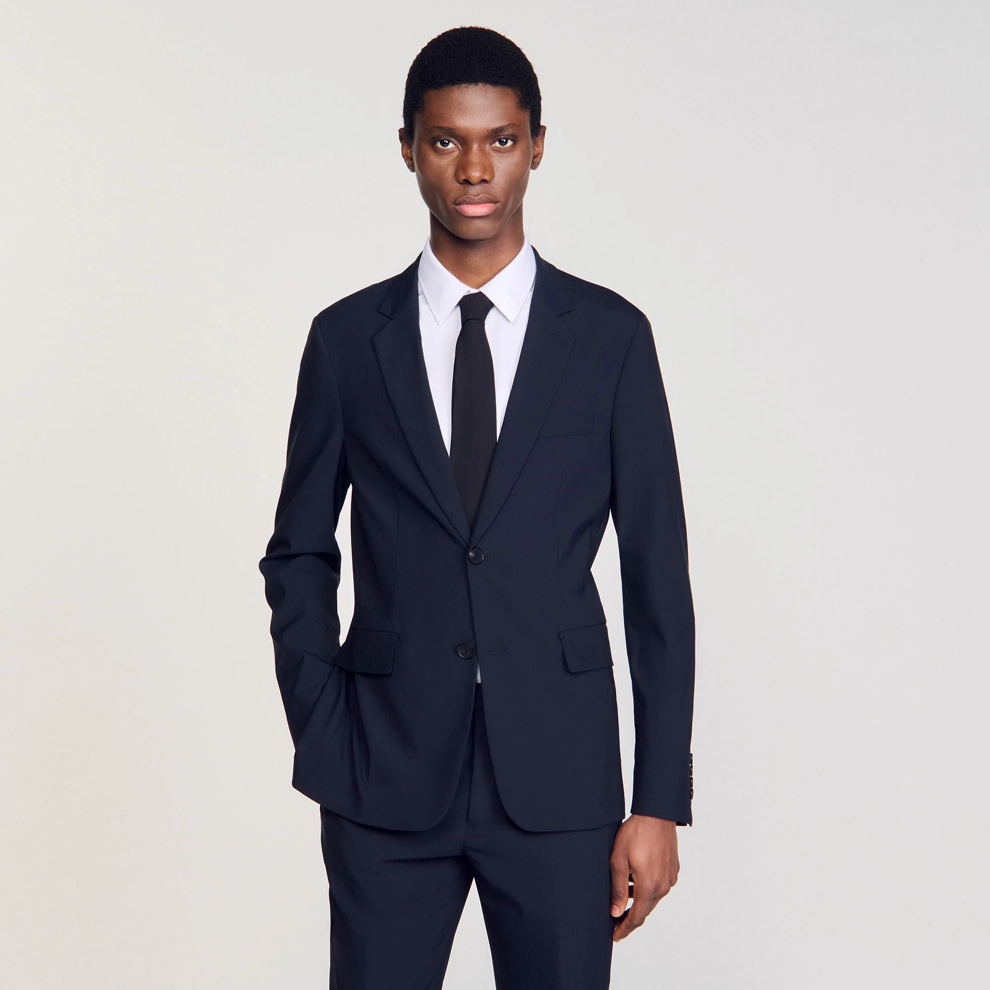 Formal Destructure Wool Stretch Wool Suit Jacket Navy Blue - Image 4