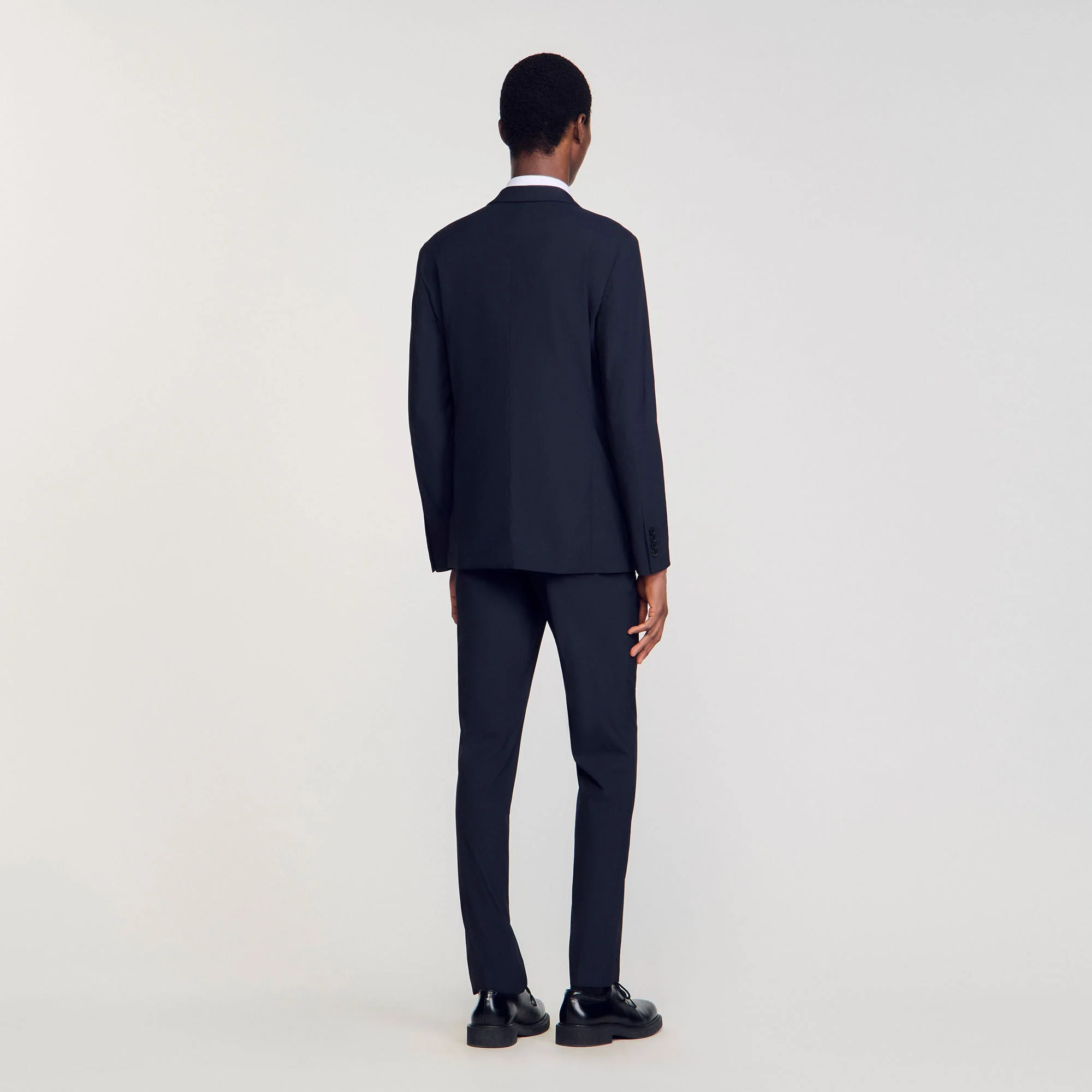Formal Destructure Wool Stretch Wool Suit Jacket Navy Blue - Image 5