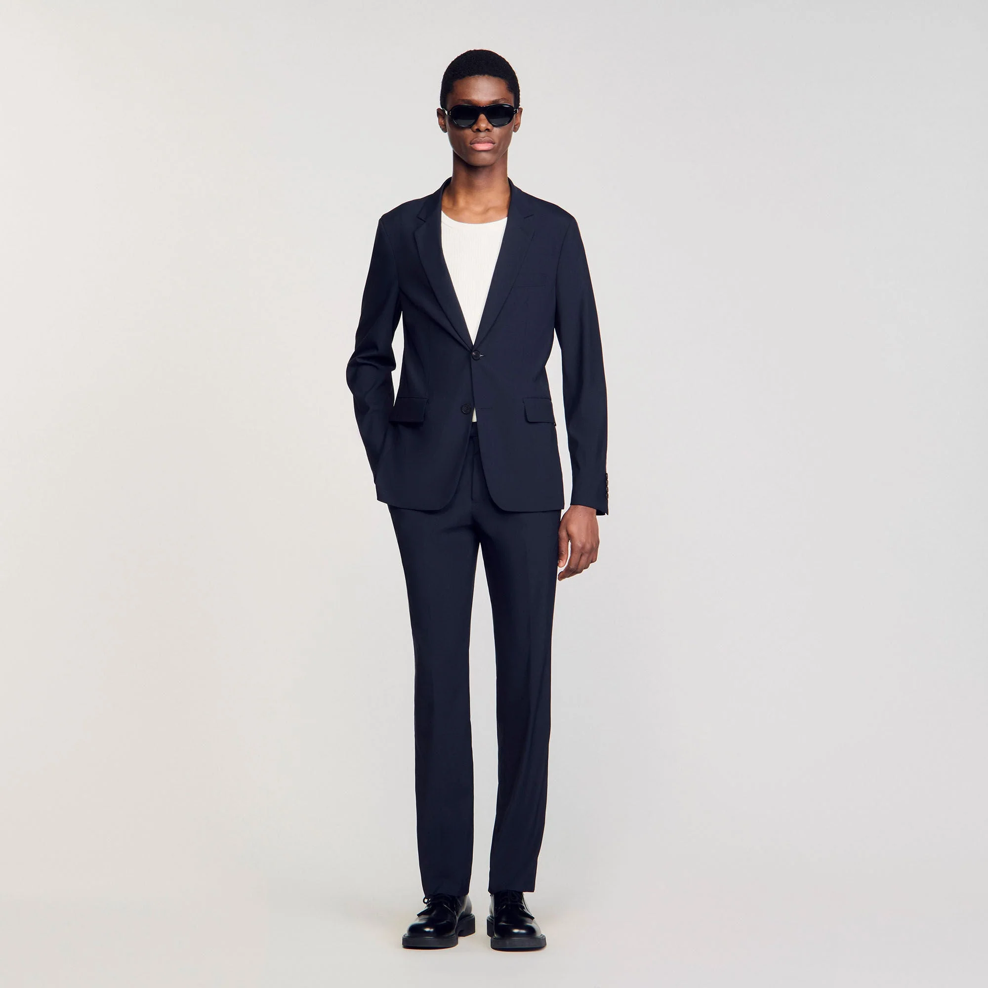 Formal Destructure Wool Stretch Wool Suit Jacket Navy Blue - Image 6